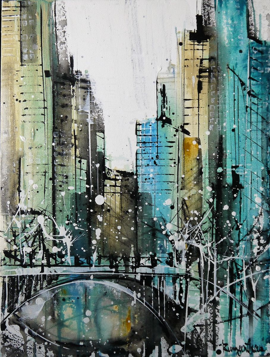 909x1200 New York Skyline Abstract (Irina Rumyantseva) - New York Cityscape Painting