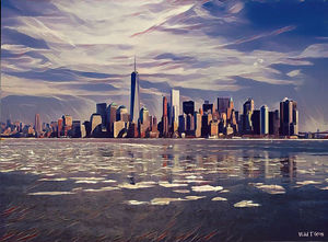 300x221 New York Skyline Freedom Tower Painting Giclee Canvas 16x20 - New York Cityscape Painting