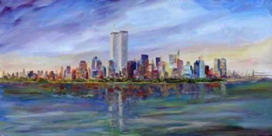 900x450 New York Skyline With Trade Center Towers By Jeff Pittman - New York Cityscape Painting