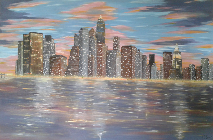 900x593 New York Skyline Painting By Dansextonart - New York Cityscape Painting