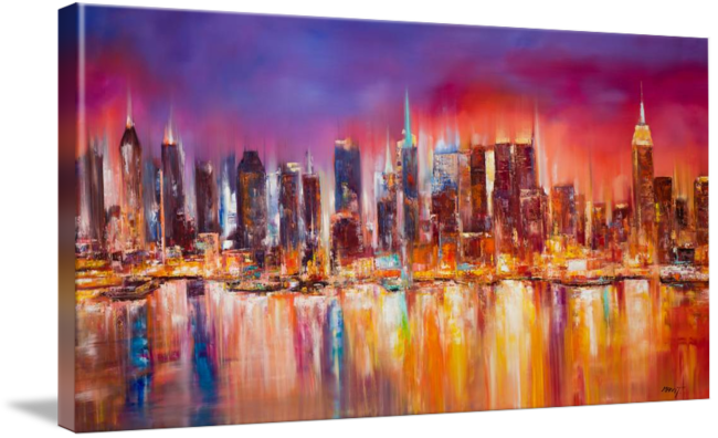 650x396 Vibrant New York City Skyline By Mitchell Nick - New York Cityscape Painting