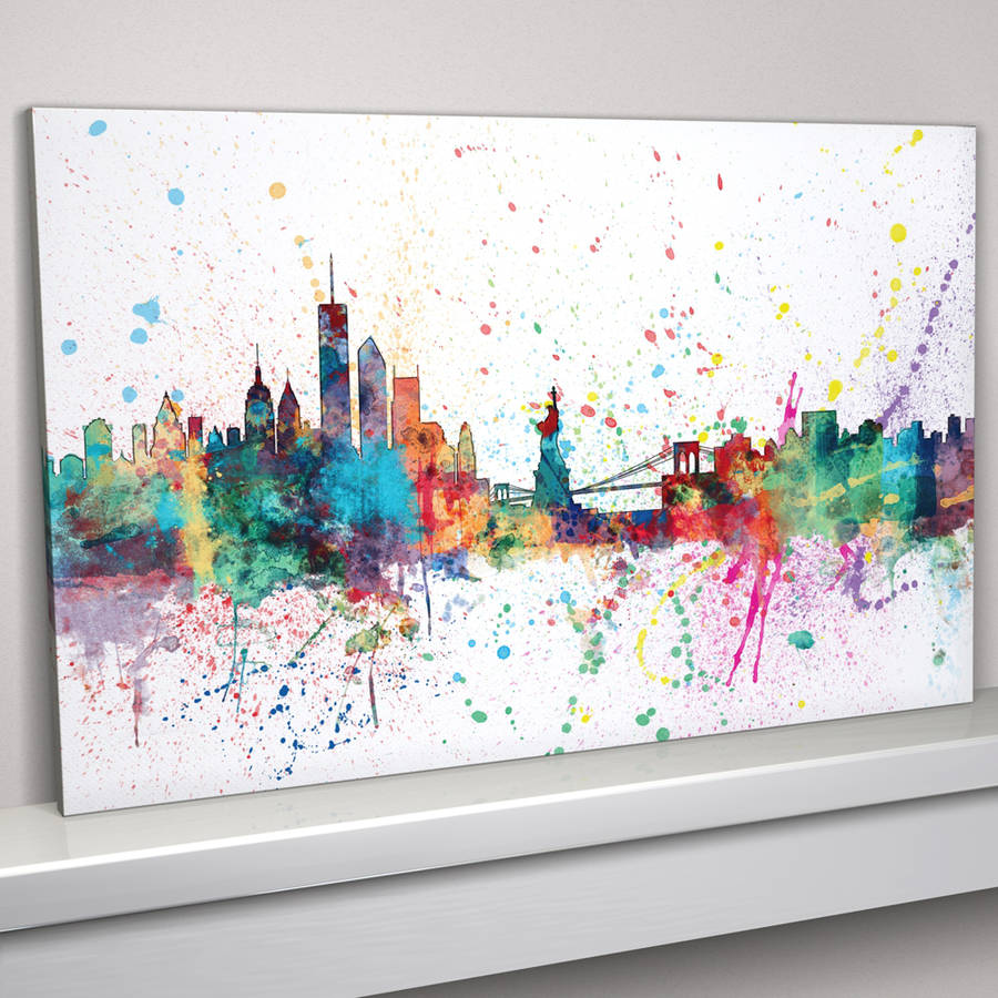 900x900 New York Skyline Cityscape Paint Splashes Print By Artpause - New York Cityscape Painting