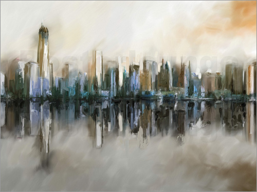 500x375 Michael Artefacti New York Skyline Abstract Painting Poster - New York Cityscape Painting