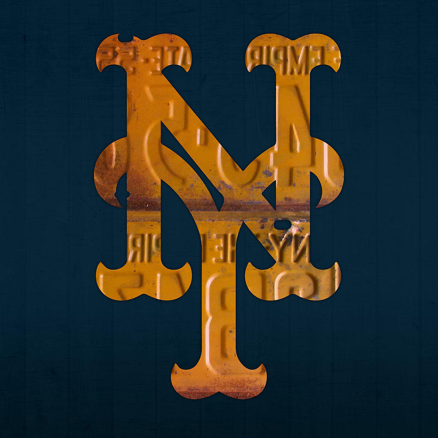900x900 New York Mets Baseball Vintage Logo License Plate Art Mixed Media - New York Mets Painting