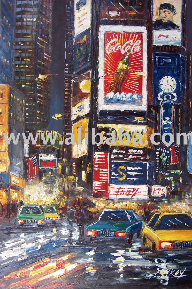 793x1190 Time Square New York Manhattan Night Oil Painting - New York Night Painting