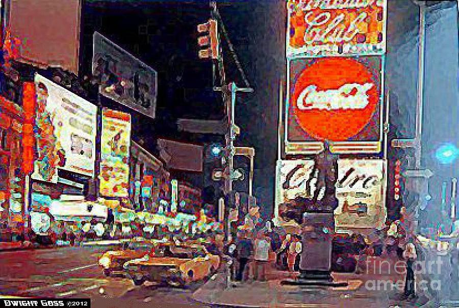 900x605 Times Square By Night In New York City 1960 Painting By Dwight Goss - New York Night Painting
