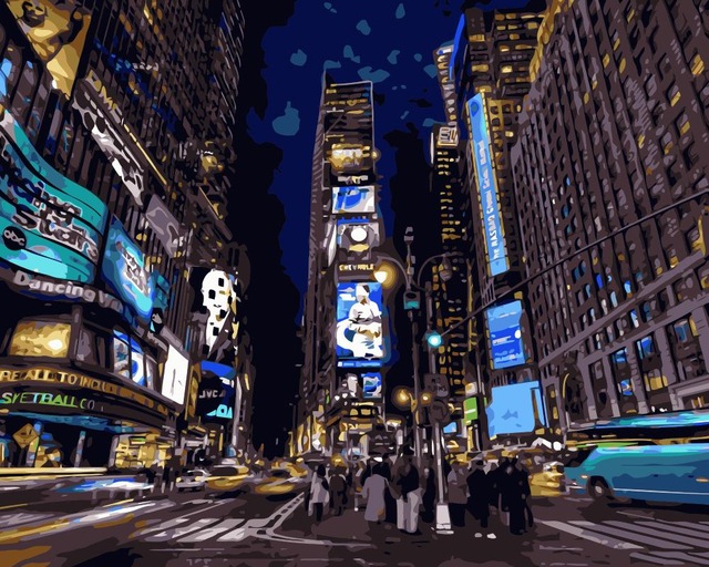 640x512 Mahuaf J605 New York City Night Painting By Numbers Paint Canvas - New York Night Painting
