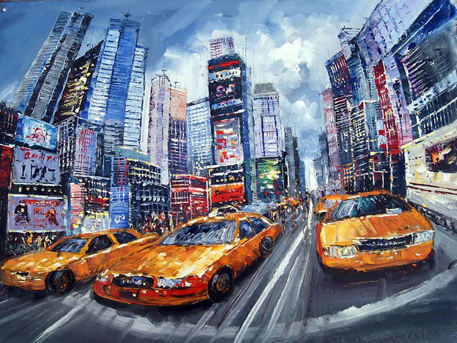 900x675 New York Taxi Painting - New York Oil Painting