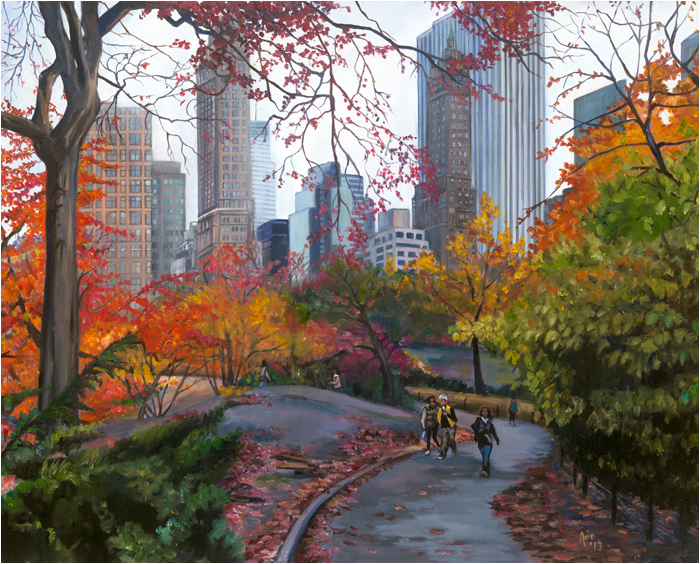 700x564 Art De Joie New York City Oil Painting, Central Park Stroll - New York Oil Painting