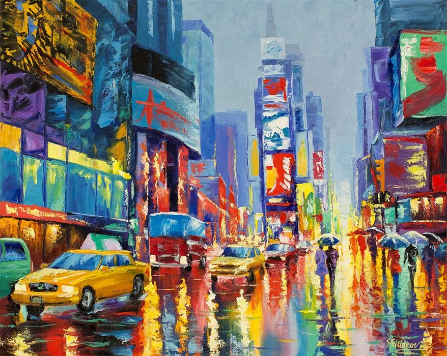 878x700 Buy Original Art By Stanislav Sidorov Oil Painting Wet Weather - New York Oil Painting