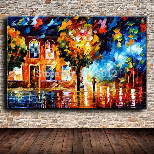 640x640 Modern New York City Night Street Knife Landscape Oil Painting - New York Painting