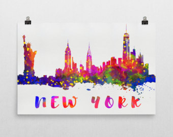 340x270 New York Painting Contemporary Painting Watercolor - New York Skyline Canvas Painting
