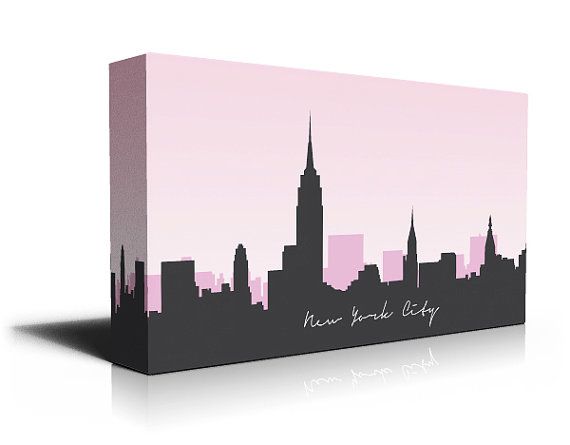 570x445 Over My Bed Grey With Pastel Pink Accent Things For My Home - New York Skyline Canvas Painting