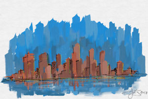300x200 New York City Skyline Painting By Jayt Nyc Art Print Poster 12x18 - New York Skyline Painting