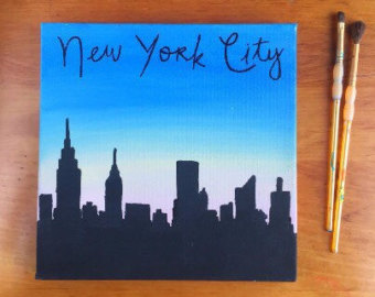 340x270 New York City Skyline Urban Reflection Cityscape Painting - New York Skyline Silhouette Painting