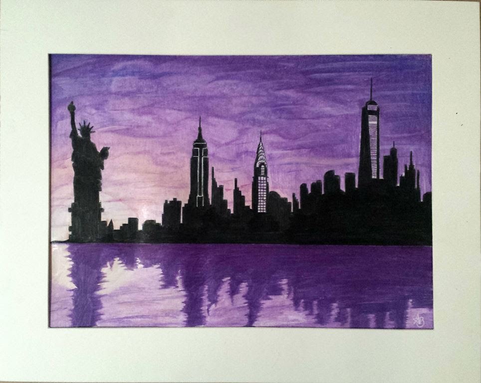 964x768 New York New York (Frank Sinatra) Skyline Silhouette Speed Drawing - New York Skyline Silhouette Painting