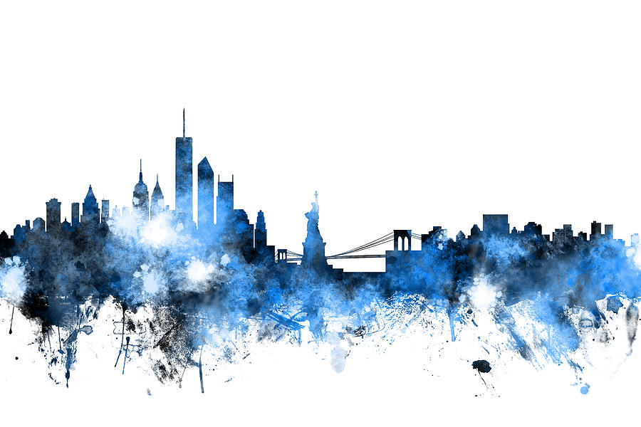 900x600 New York Skyline Digital Art By Michael Tompsett - New York Skyline Silhouette Painting