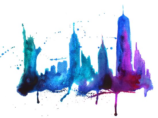 550x410 Watercolor New York Skyline Silhouette Posters By Ychty Redbubble - New York Skyline Silhouette Painting