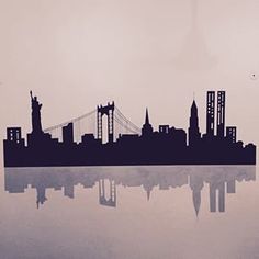 236x236 Watercolor Painting New York City Skyline Print Wall Art Abstract - New York Skyline Silhouette Painting