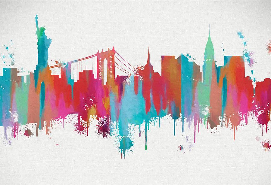 900x616 Colorful New York City Skyline Silhouette Painting By Dan Sproul - New York Skyline Silhouette Painting