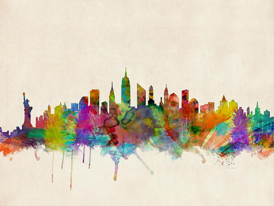900x675 New York City Skyline Digital Art By Michael Tompsett - New York Skyline Silhouette Painting