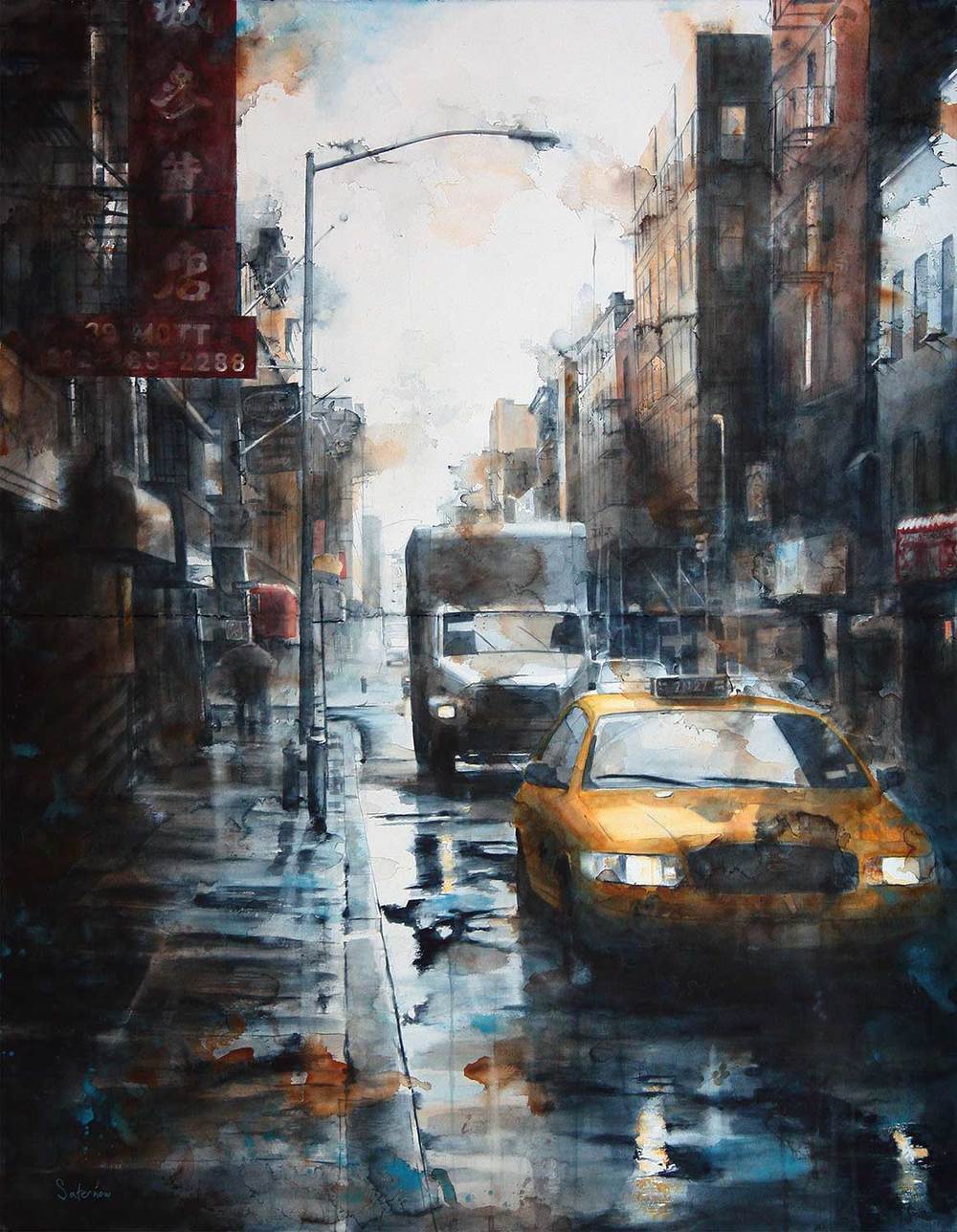 1000x1288 New York Rain Tim Saternow - New York Street Painting