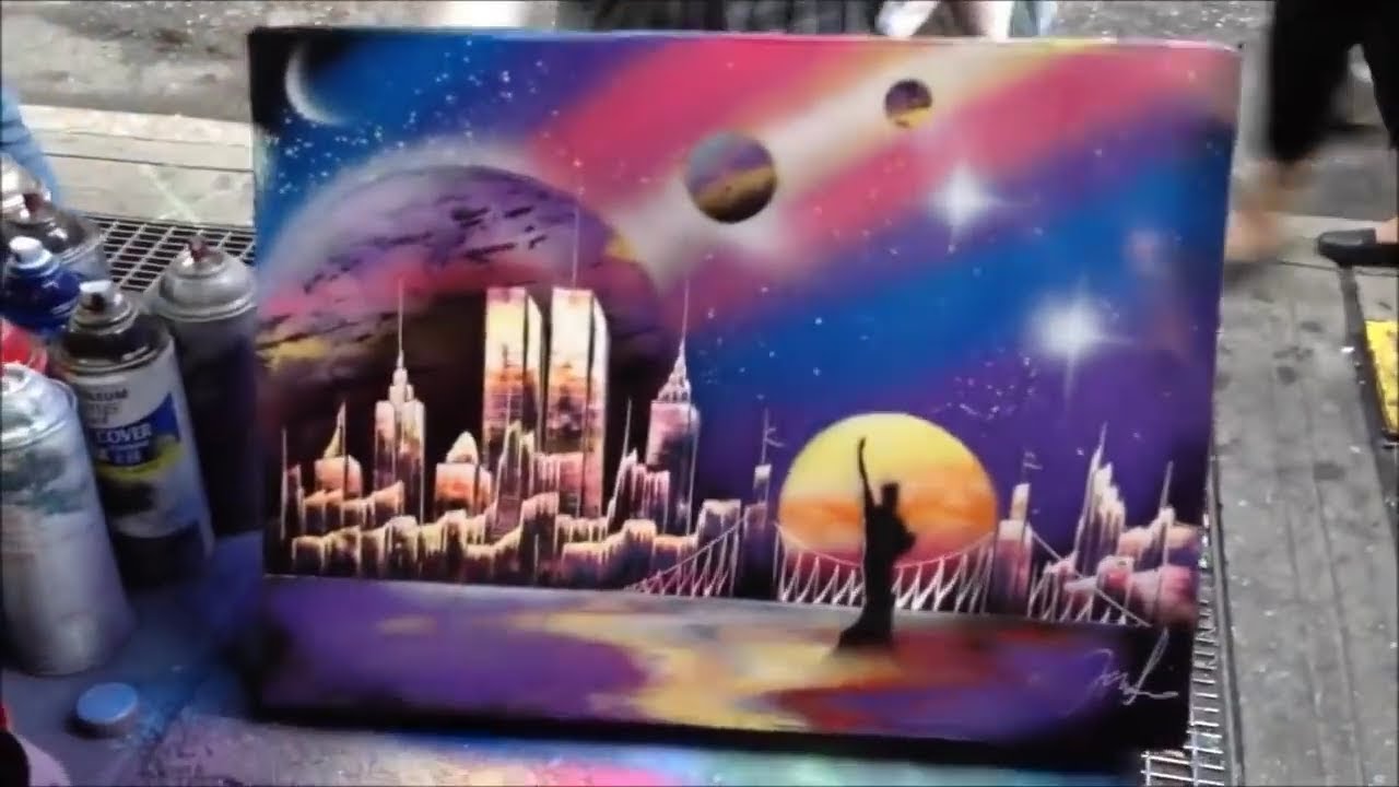 1280x720 New York Street Artist Spray Paint Skyline Fremont Street Spray - New York Street Painting