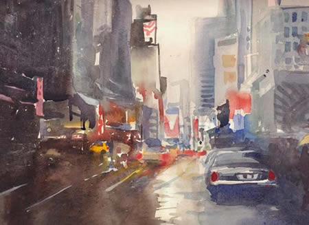 450x327 Watercolor New York By Georgi Dimov, Watercolor New York By Georgi - New York Street Painting