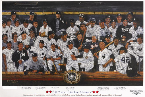 510x342 New York 80 Years Of Yankee All Stars Art Print Poster - New York Yankees Painting