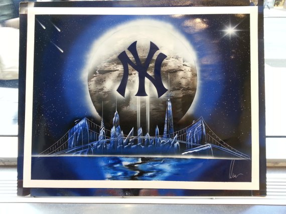 570x428 New York Yankees Spray Paint Art Space Painting - New York Yankees Painting