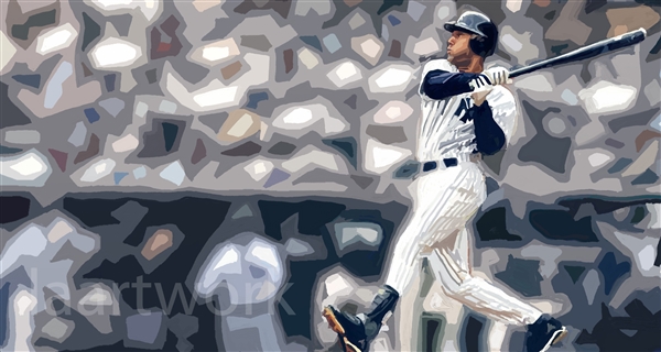 600x320 Derek Jeter Baseball New York Yankees Painting Canvas Art Poster - New York Yankees Painting