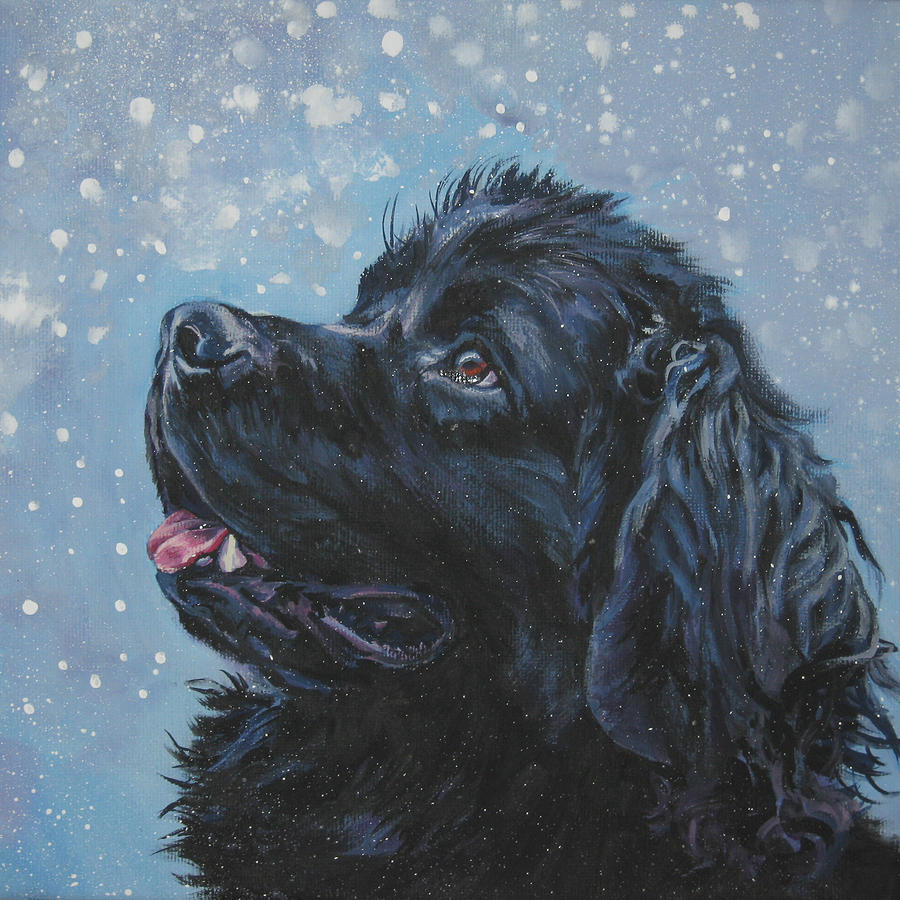 900x900 Newfoundland In Snow Painting By Lee Ann Shepard - Newfoundland Dog Painting