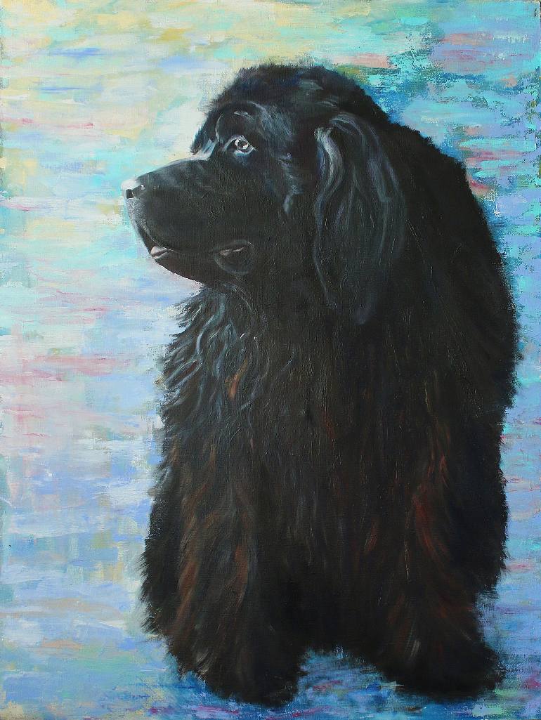 770x1025 Saatchi Art Dog Diver (Newfoundland) Painting By Katerina Petrovskaya - Newfoundland Dog Painting