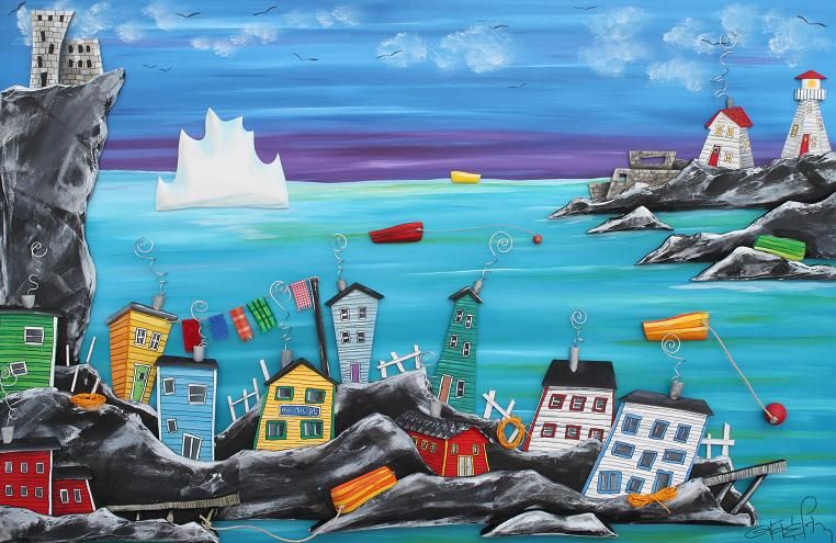 762x495 The Outer Battery Hand Carved And Painted Woodmixed Media By - Newfoundland Painting