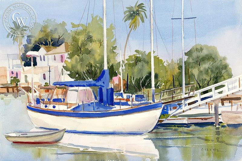 800x532 Newport Beach, Balboa Island, Art By Ed Kelly California Watercolor - Newport Beach Painting