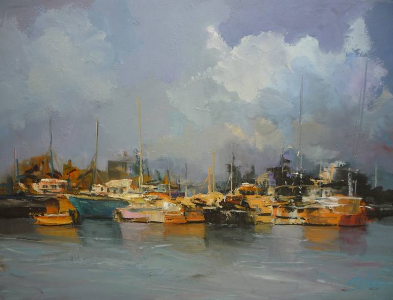 770x588 Saatchi Art 3782 Barcazas Y Veleros En Newport Painting By Andres - Newport Painting