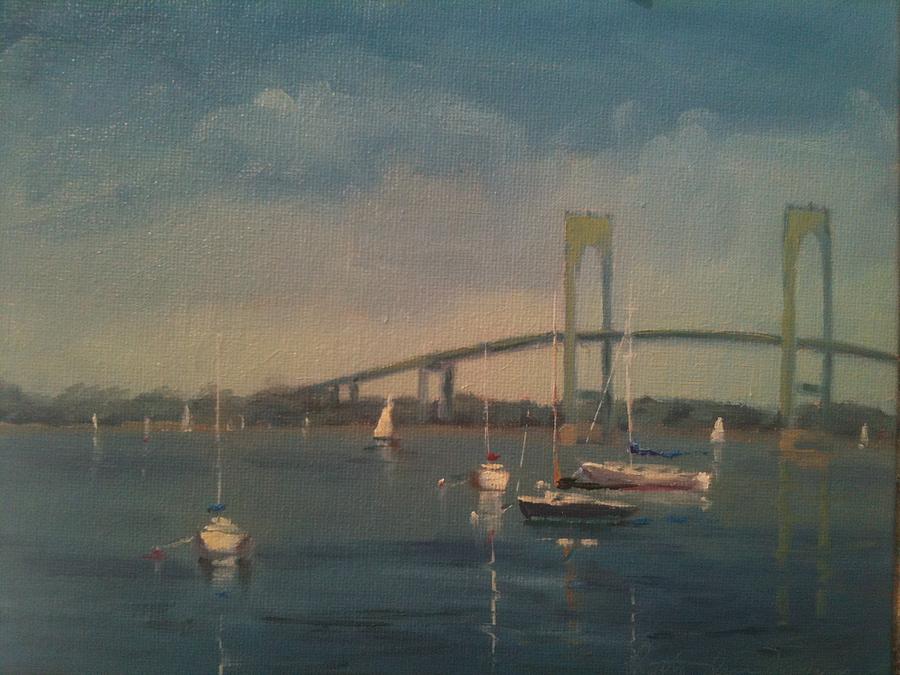 900x675 Sailing Under Newport Bridge Painting By Betty Ann Morris - Newport Painting
