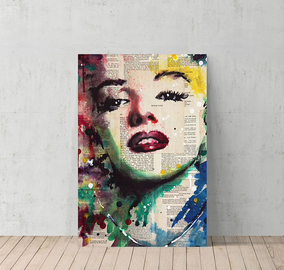 570x541 Marilyn Monroe Newspaper Painting Decorative Art Canvas Print - Newspaper Painting