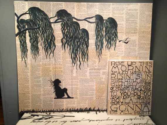 570x428 Vintage Willow Treeswinging Girl Newspaper Painting - Newspaper Painting