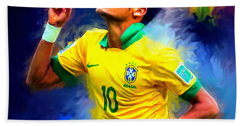 967x500 Neymar Football Soccer Landscape Art Painting Beach Sheet For Sale - Neymar Painting