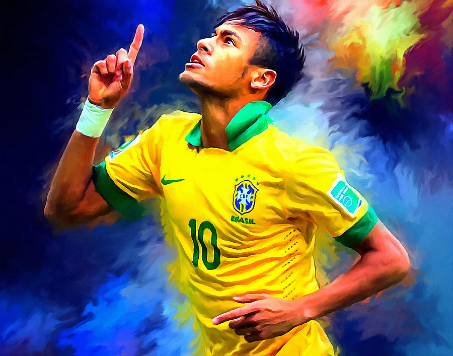 900x707 Neymar Football Soccer Landscape Art Painting Painting By Andres Ramos - Neymar Painting