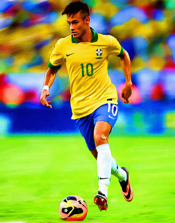 599x763 Neymar Soccer Football Art Portrait Painting Art Print By Andres Ramos - Neymar Painting