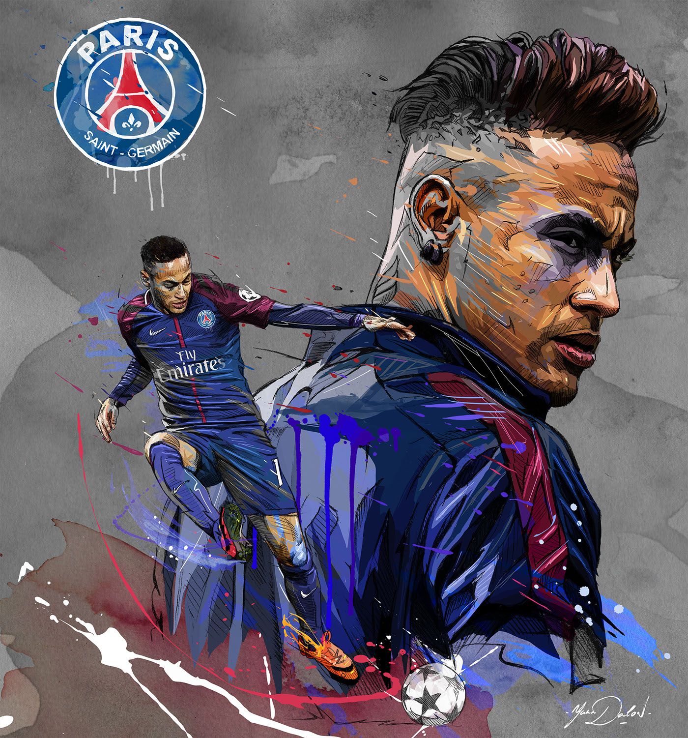 1400x1501 My Painting Of The Famous Neymar Jr And His Arrival In The Psg - Neymar Painting