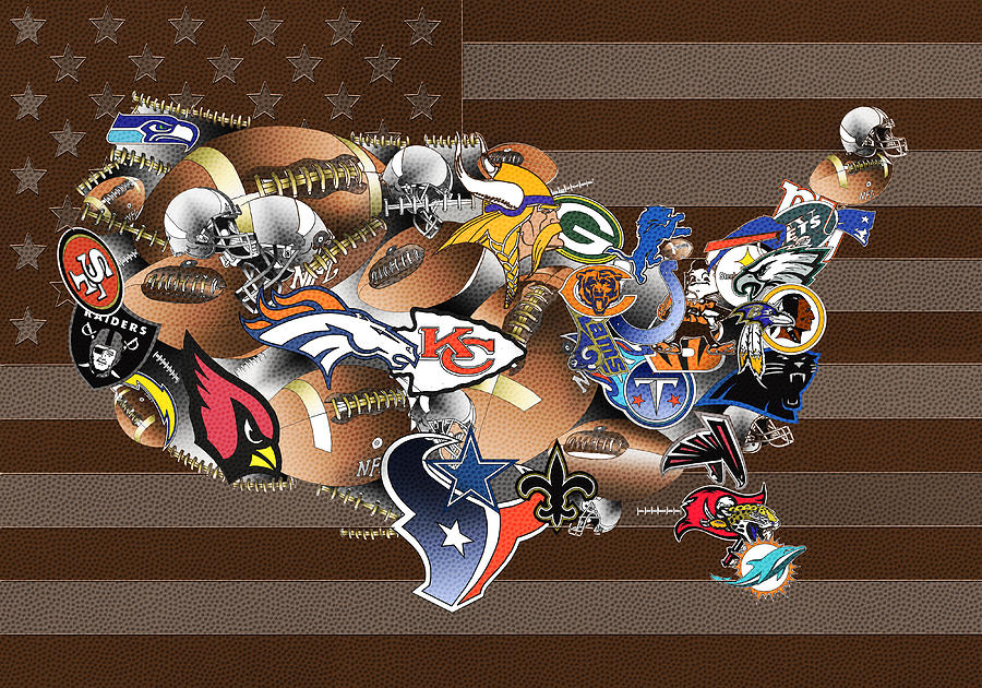 900x630 Usa Nfl Map Collage 2 Painting By Bekim Art - Nfl Painting
