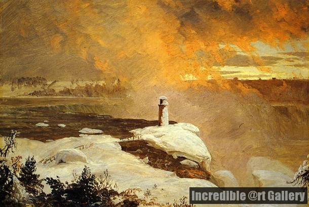 610x409 Niagara Falls From Goat Island, Winter By Frederic Edwin Church - Niagara Falls Painting Frederic Edwin Church