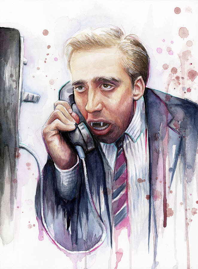662x900 Nicolas Cage A Vampire's Kiss Watercolor Art Painting By Olga - Nic Cage Painting