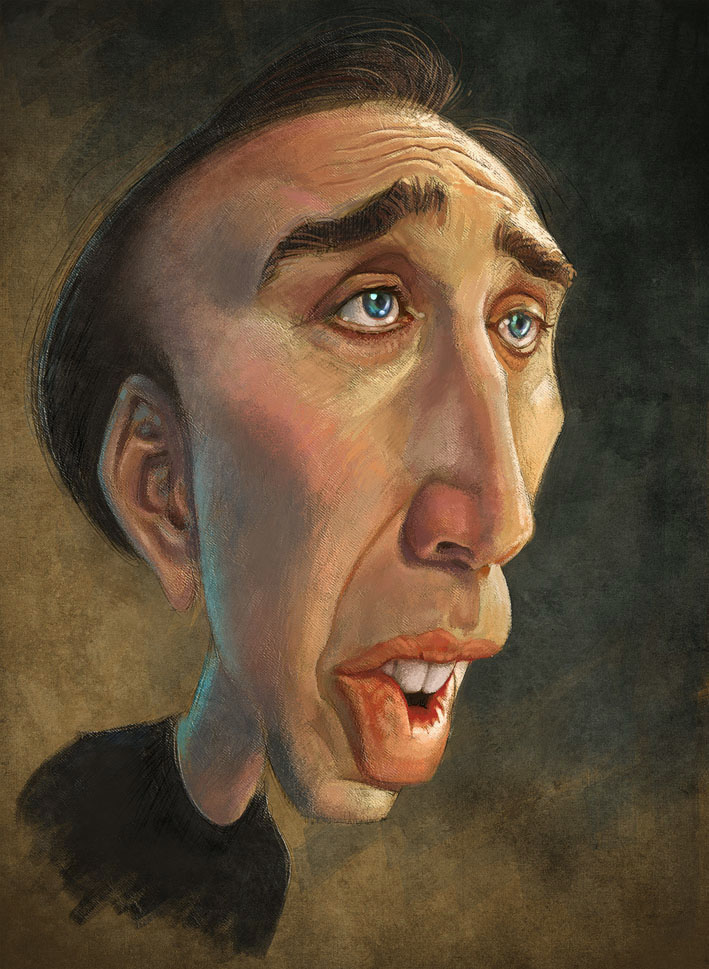 709x969 Nicolas Cage Caricature On Behance - Nic Cage Painting