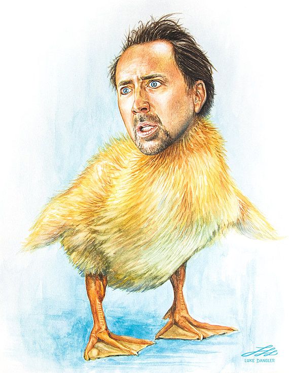570x735 Nicolas Cage Duckling Watercolor Painting Giclee Print - Nic Cage Painting