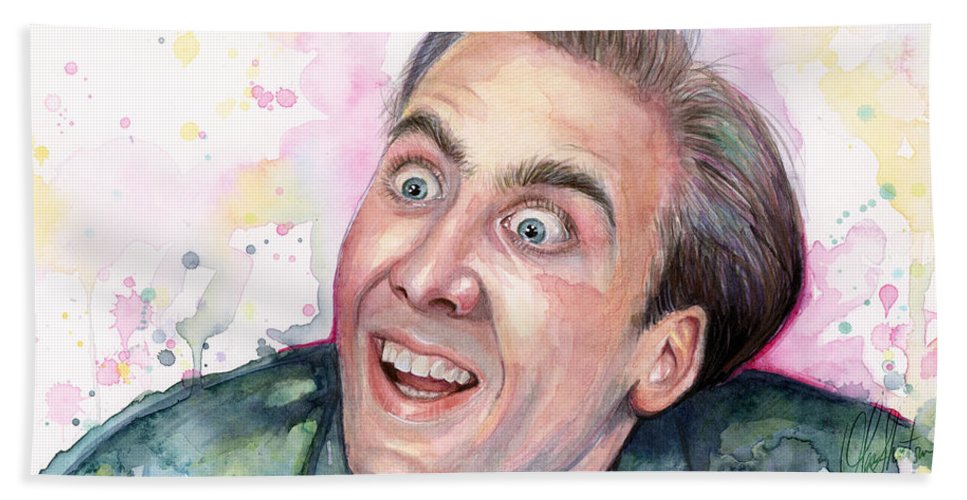 967x500 Nicolas Cage You Don'T Say Watercolor Portrait Beach Sheet - Nic Cage Painting