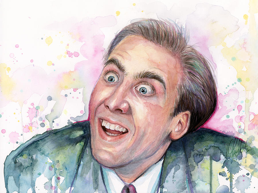 900x672 Nicolas Cage You Don'T Say Watercolor Portrait Painting By Olga - Nic Cage Painting